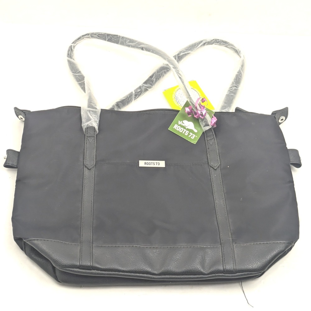 Roots 73‎ Black Nylon Insulated Tote Shoulder Bag NWT Travel Work Purse Zip Top